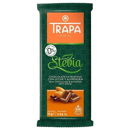 Trapa Stevia, mleczna czekolada z migdałami, 75g