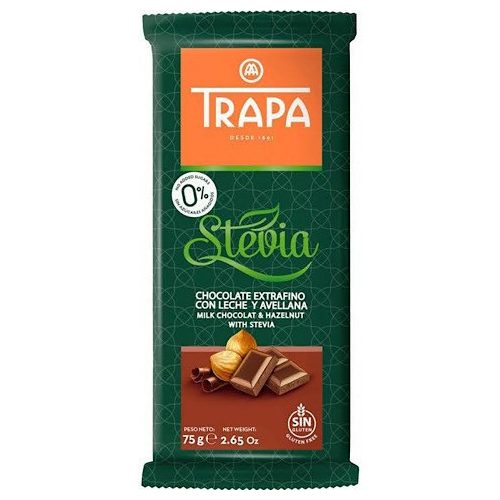 Trapa Stevia, mleczna czekolada z orzechami laskowymi, 75 g