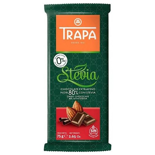 Trapa Stevia, gorzka czekolada o zawartości kakao 80%, 75 g