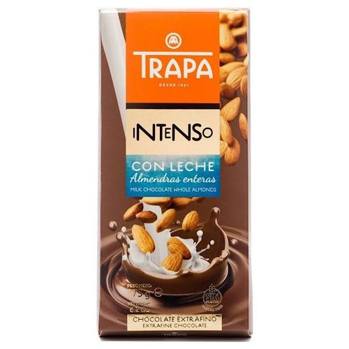 Trapa Intenso, tabliczka czekolady mlecznej z całymi migdałami (leche almendra), 175g