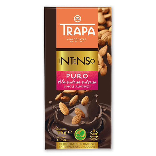 Trapa Intenso, tabliczka ciemnej czekolady z całymi migdałami, 55% kakao (almendra), 175g