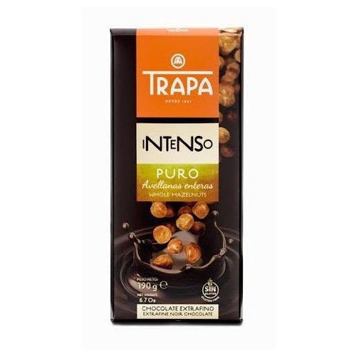 Trapa Intenso, tabliczka ciemnej czekolady z całymi orzechami laskowymi, 55% kakao (noir avellana), 175g 