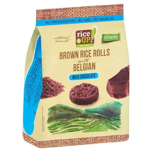 Rice Up, przekąska z pełnoziarnistego brązowego ryżu z mleczną czekoladą, 50g.