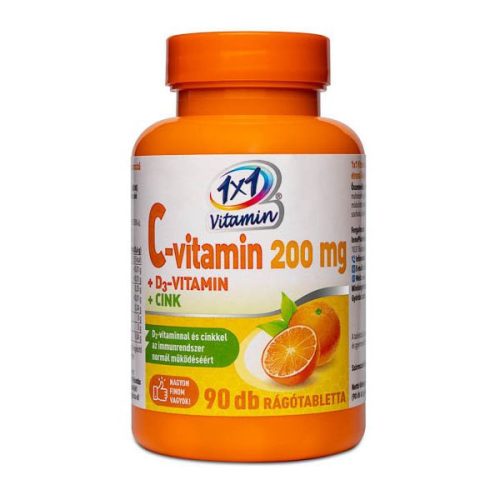 1x1 Vitaday Vitamin C 200 mg + Vitamin D3 + Zinc o smaku pomarańczowym tabletki do żucia ze środkiem słodzącym (90 szt.)