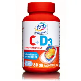   1x1 Vitamin 500 mg witaminy C + 1000 IU witaminy D3 suplement diety do żucia o smaku pomarańczowym z ekstraktem z dzikiej róży i substancjami słodzącymi (60 szt.)