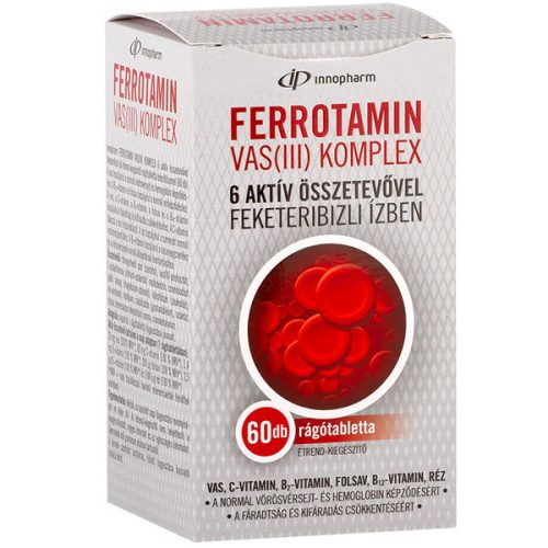 Innopharm Ferrotamin Żelazo (III) kompleksowy suplement diety tabletki do żucia z 6 substancjami czynnymi, o smaku czarnej porzeczki, ze słodzikiem (60 szt.)