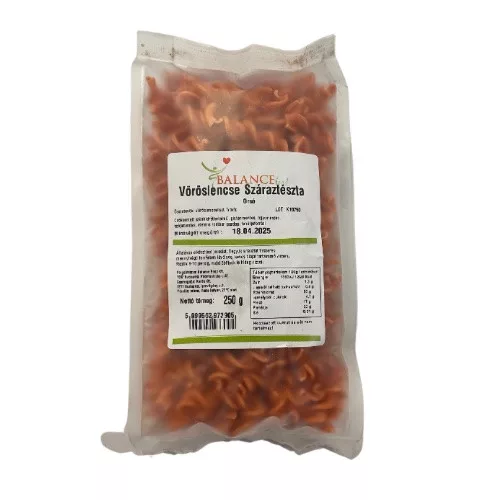 Balance Makaroniki z czerwoną soczewicą 250 g (bezglutenowe, bez jajek, bez soi, źródło błonnika pokarmowego)