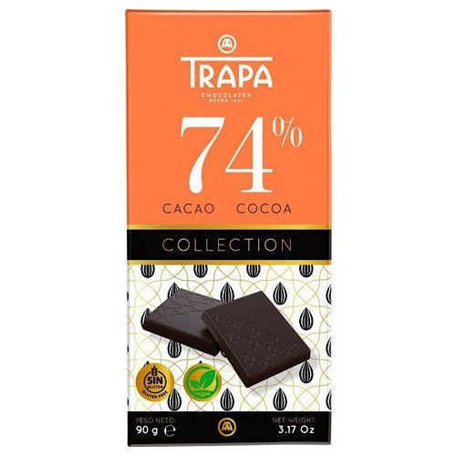 Trapa Collection, tabliczka ciemnej czekolady 74%, bezglutenowa, wegańska, 90g
