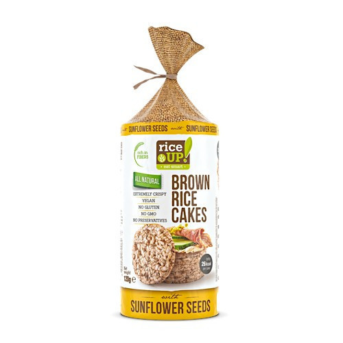 Rice Up, Placki z prażonego pełnoziarnistego brązowego ryżu z nasionami słonecznika, 120g.